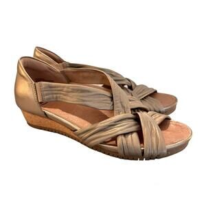 Earth Ficus Gemini Leather Open Toe Comfort Sandal Shoes Gold Womens 9.5